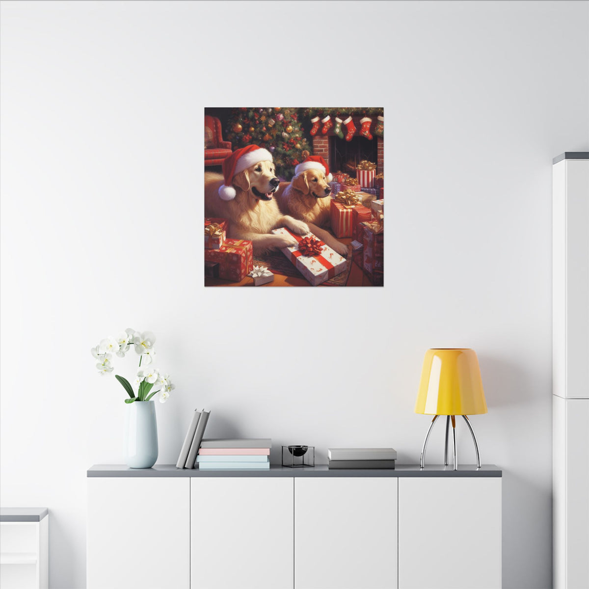 Christmas Golden Retrievers Canvas Wall Art