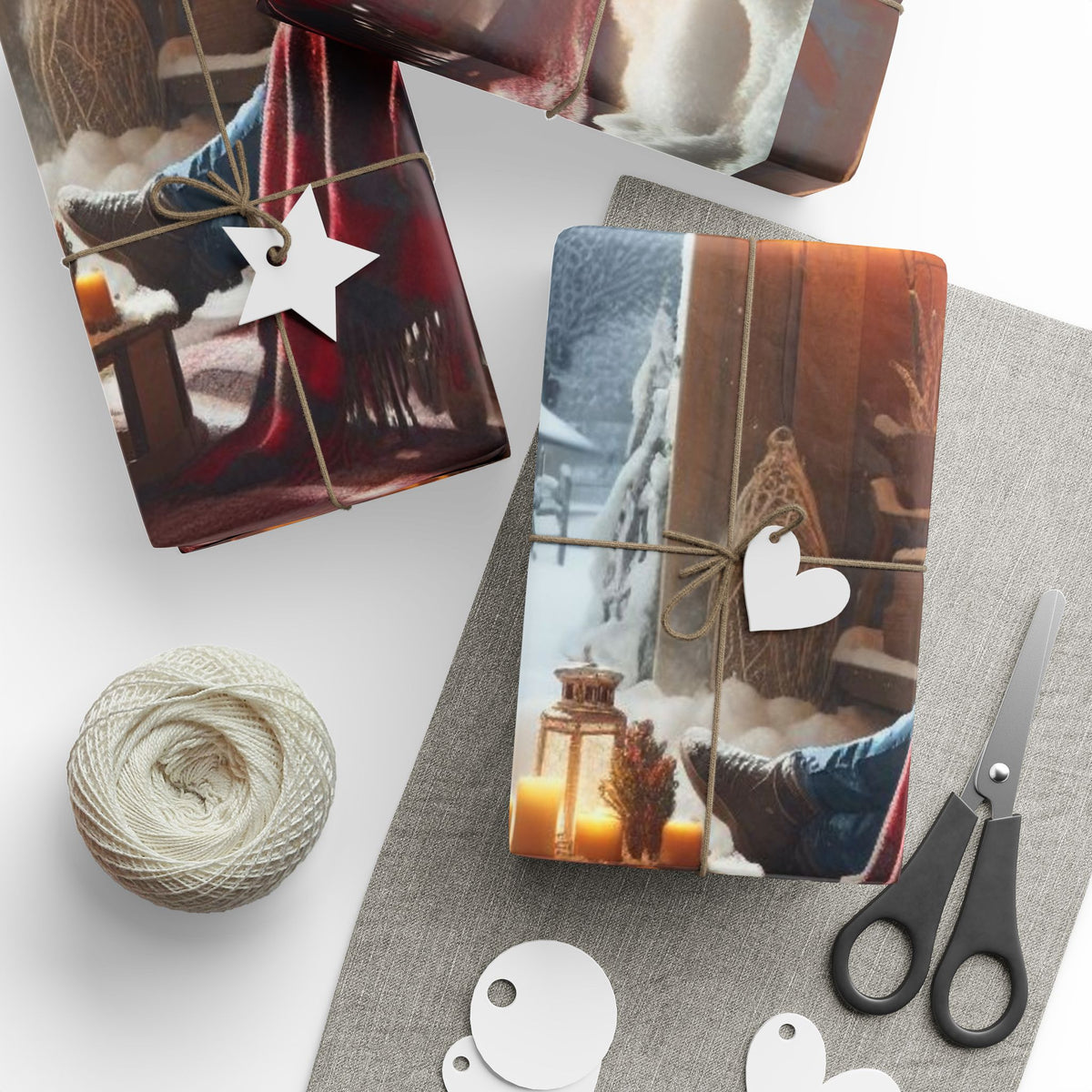 Cozy Cabin Christmas Wrapping Paper Roll — Rustic Scene Christmas Gift Wrap