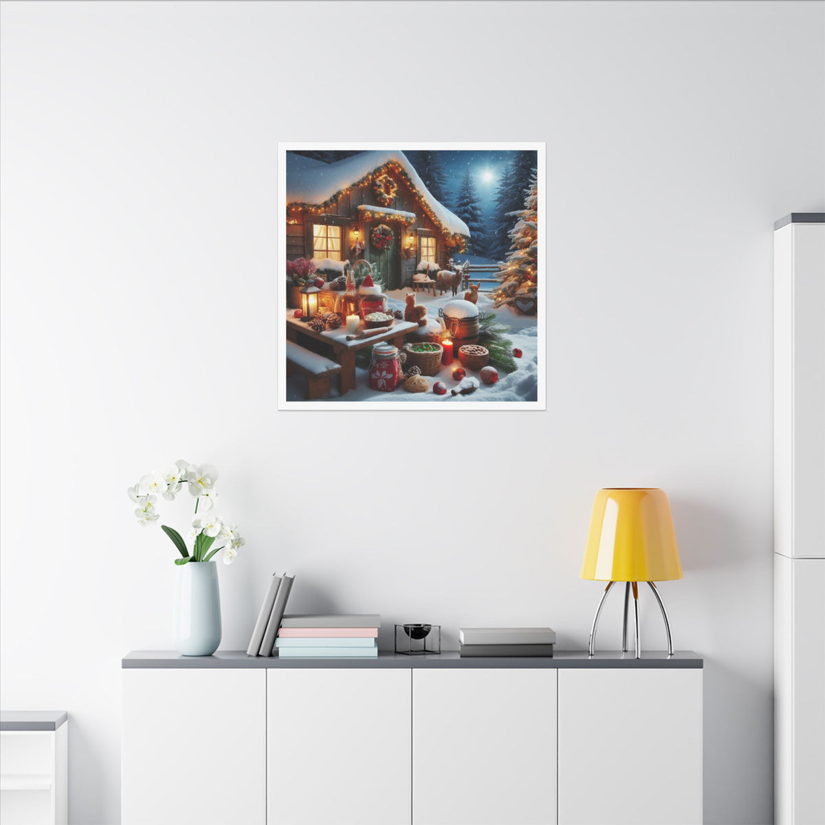 Cozy Snowy Cabin Christmas Matte Canvas Wall Art