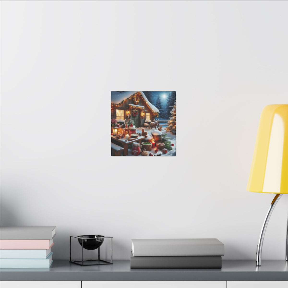 Cozy Snowy Cabin Christmas Matte Canvas Wall Art