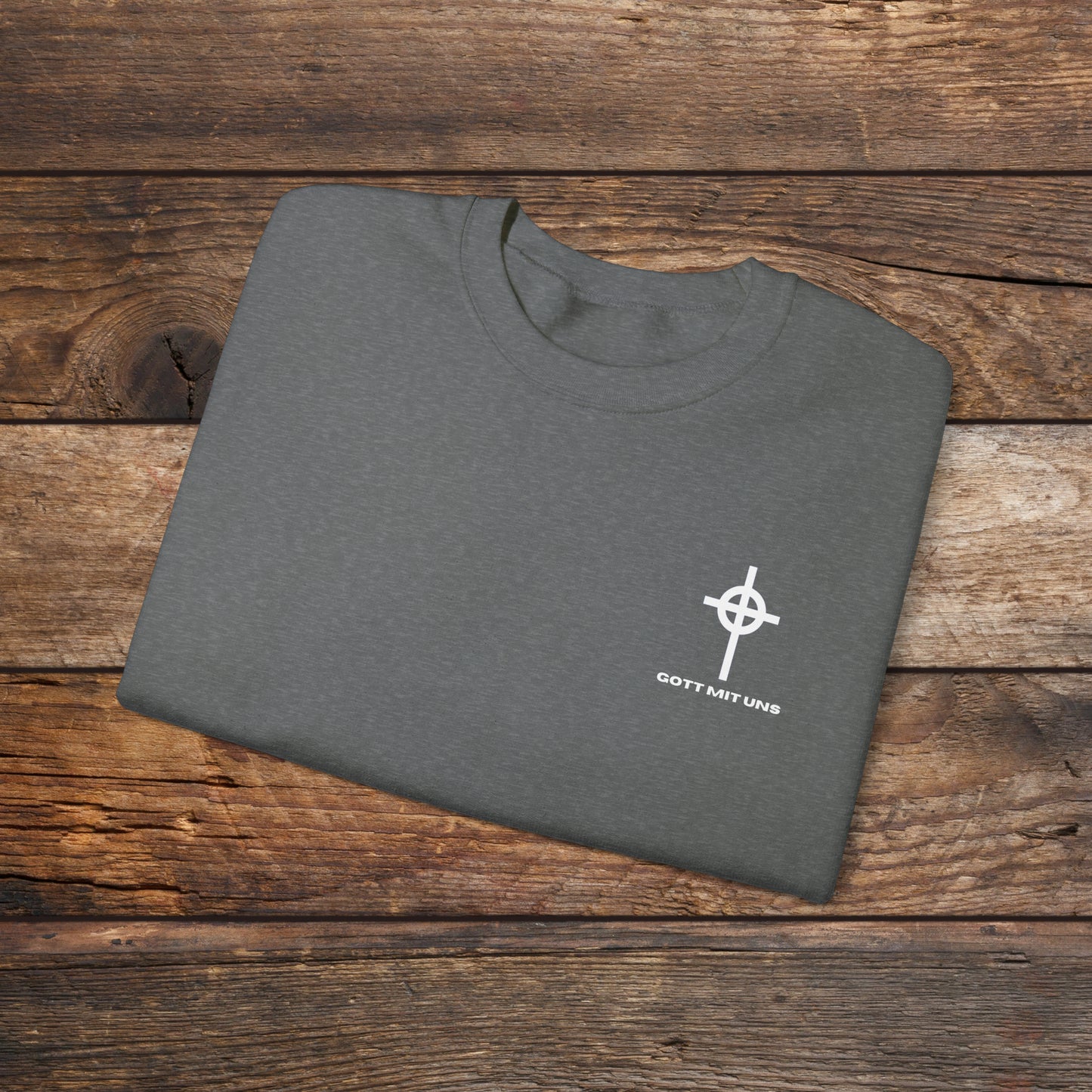 Gott Mit Uns Long Celtic Cross Small Chest Logo Crewneck Sweatshirt