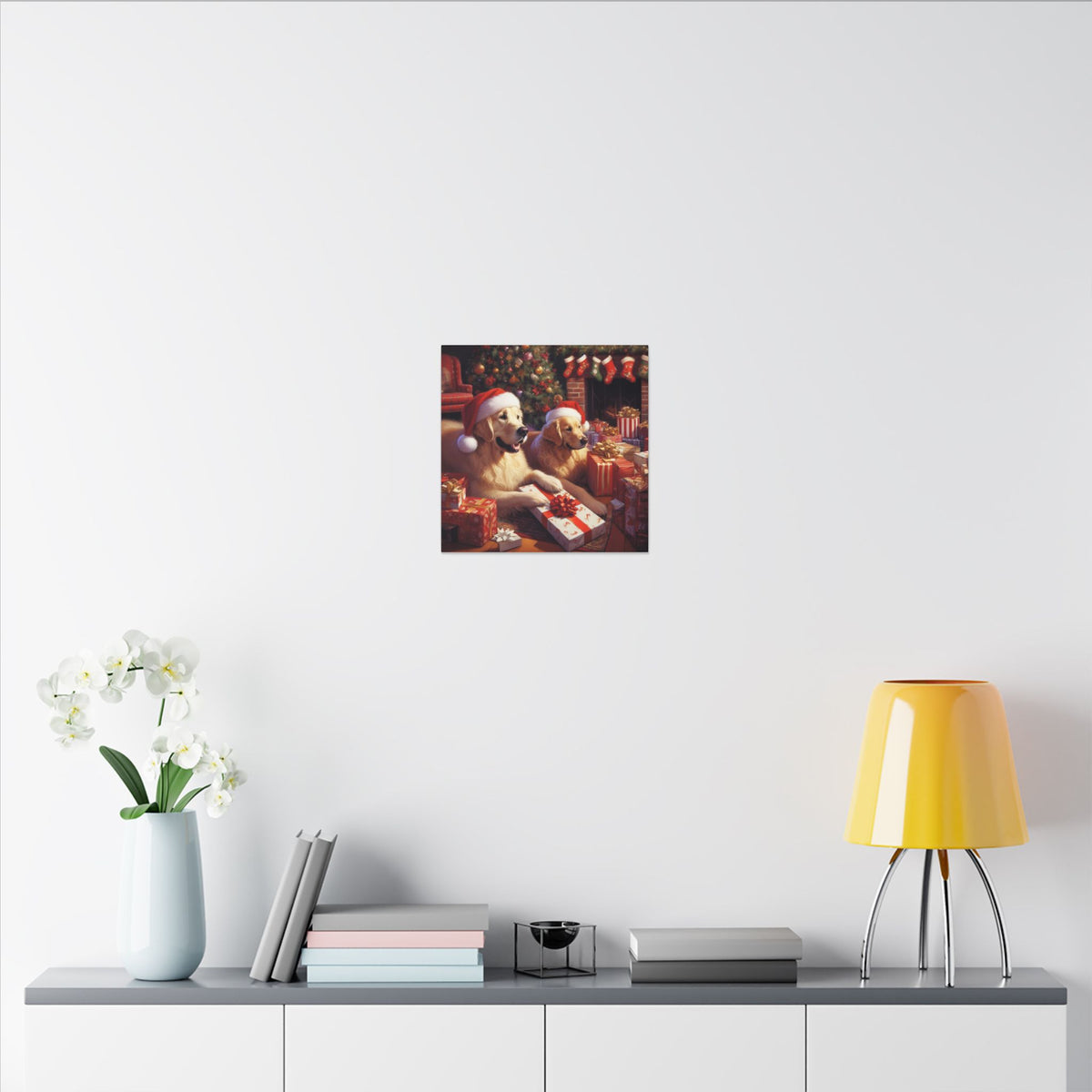 Christmas Golden Retrievers Canvas Wall Art