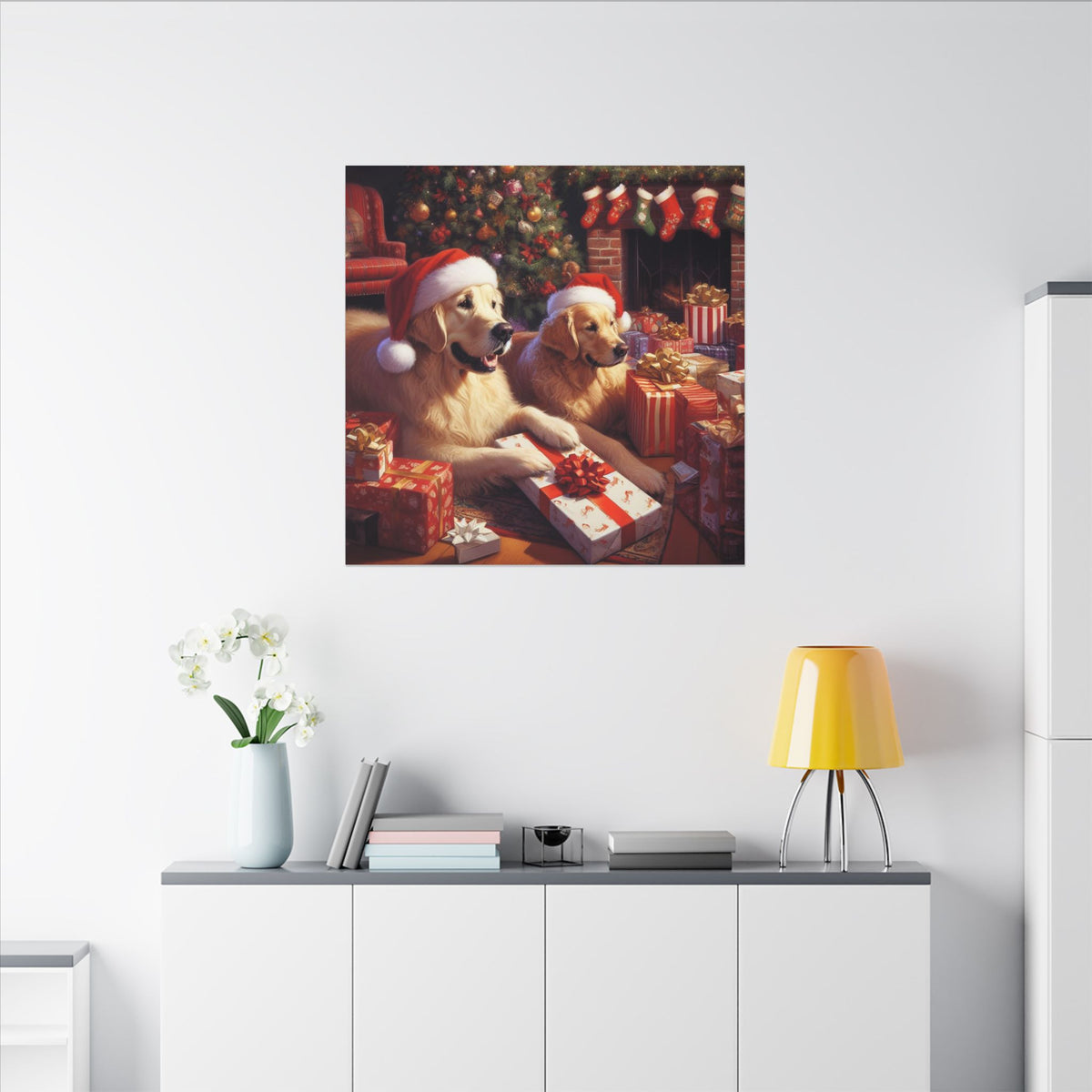 Christmas Golden Retrievers Canvas Wall Art