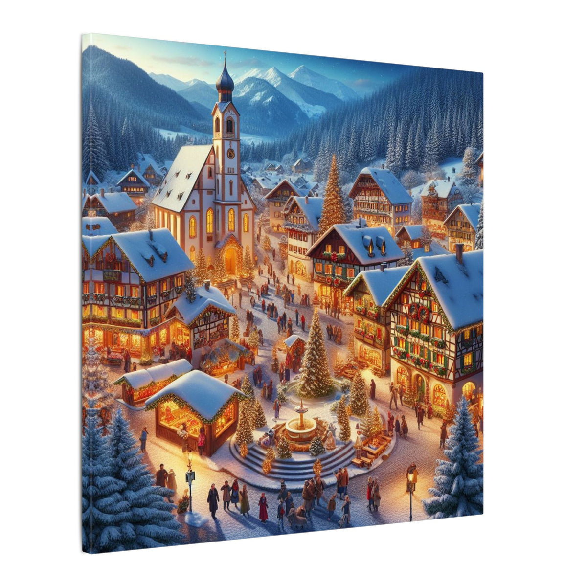 German Winter Village Christmas Canvas Wall Art