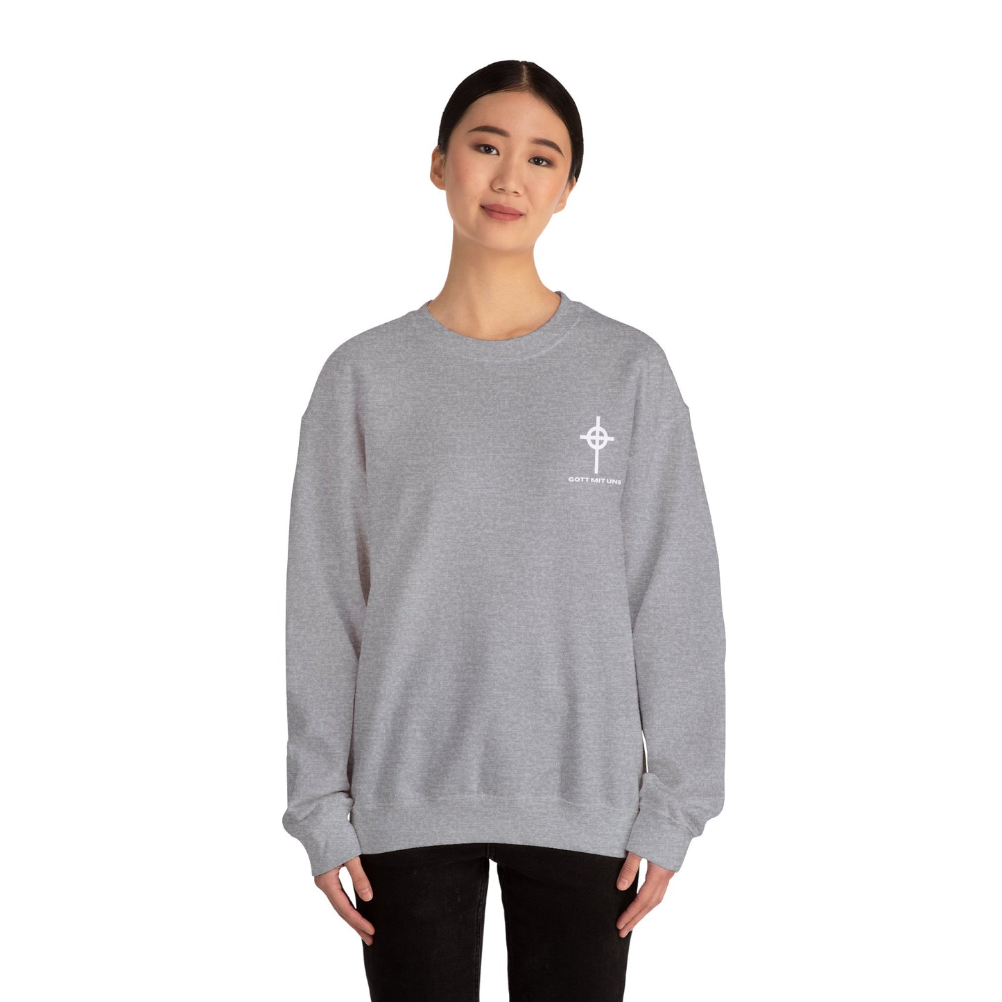 Gott Mit Uns Long Celtic Cross Small Chest Logo Crewneck Sweatshirt