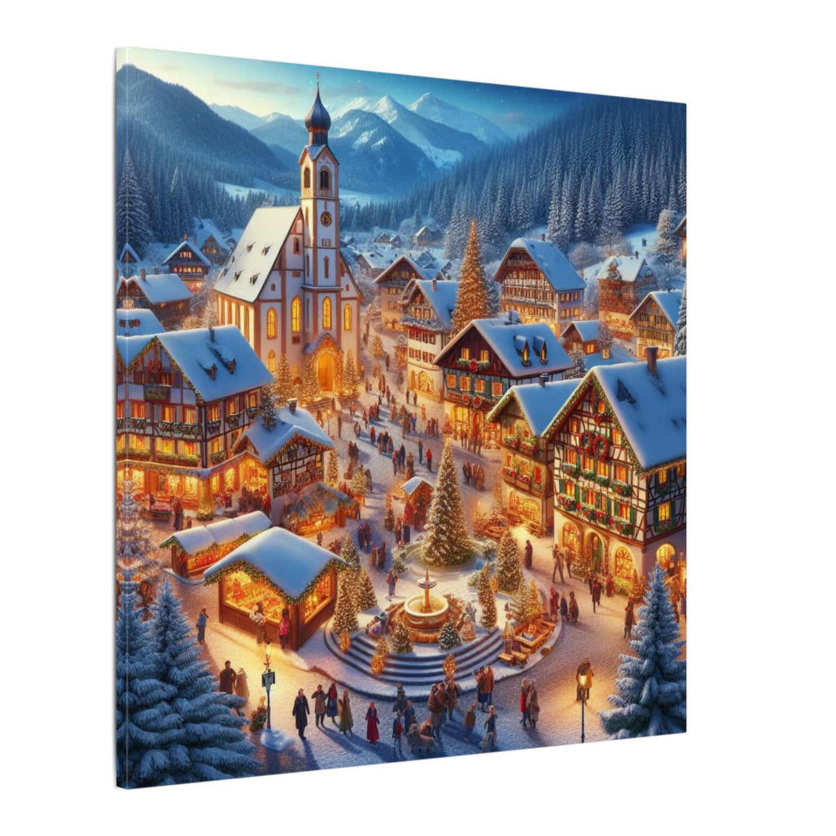 German Winter Village Christmas Canvas Wall Art