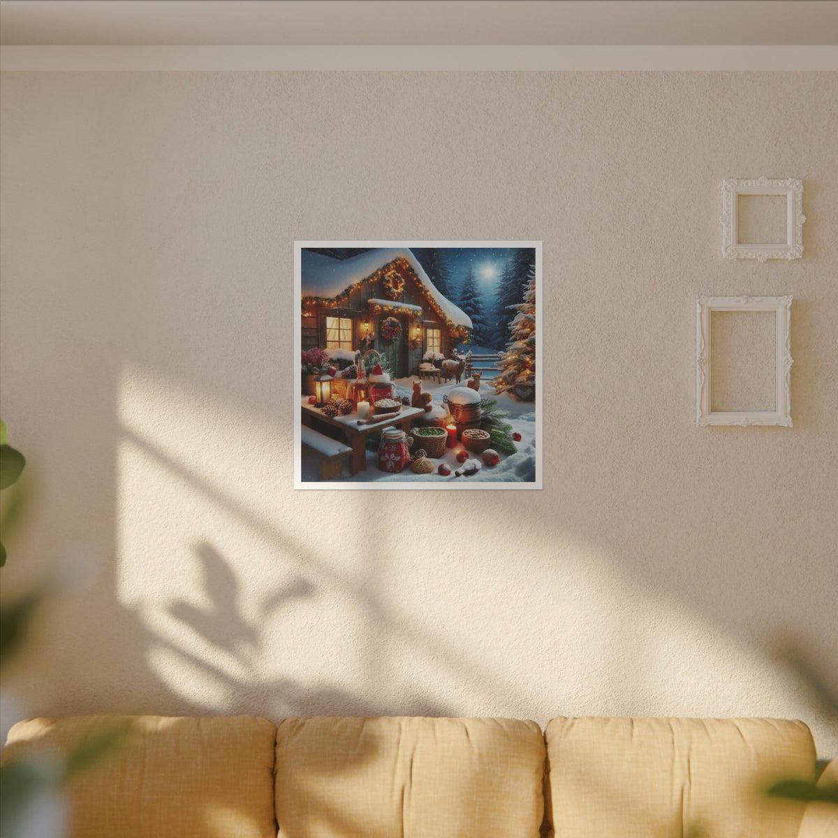 Cozy Snowy Cabin Christmas Matte Canvas Wall Art