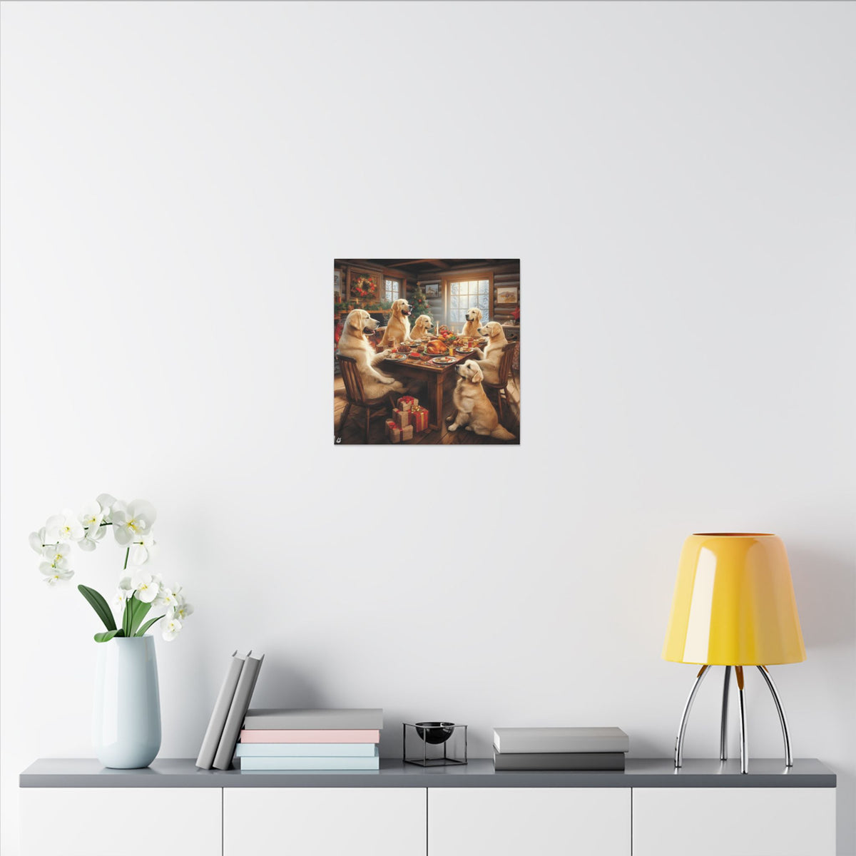 Golden Retrievers at Christmas Dinner Canvas Wrap