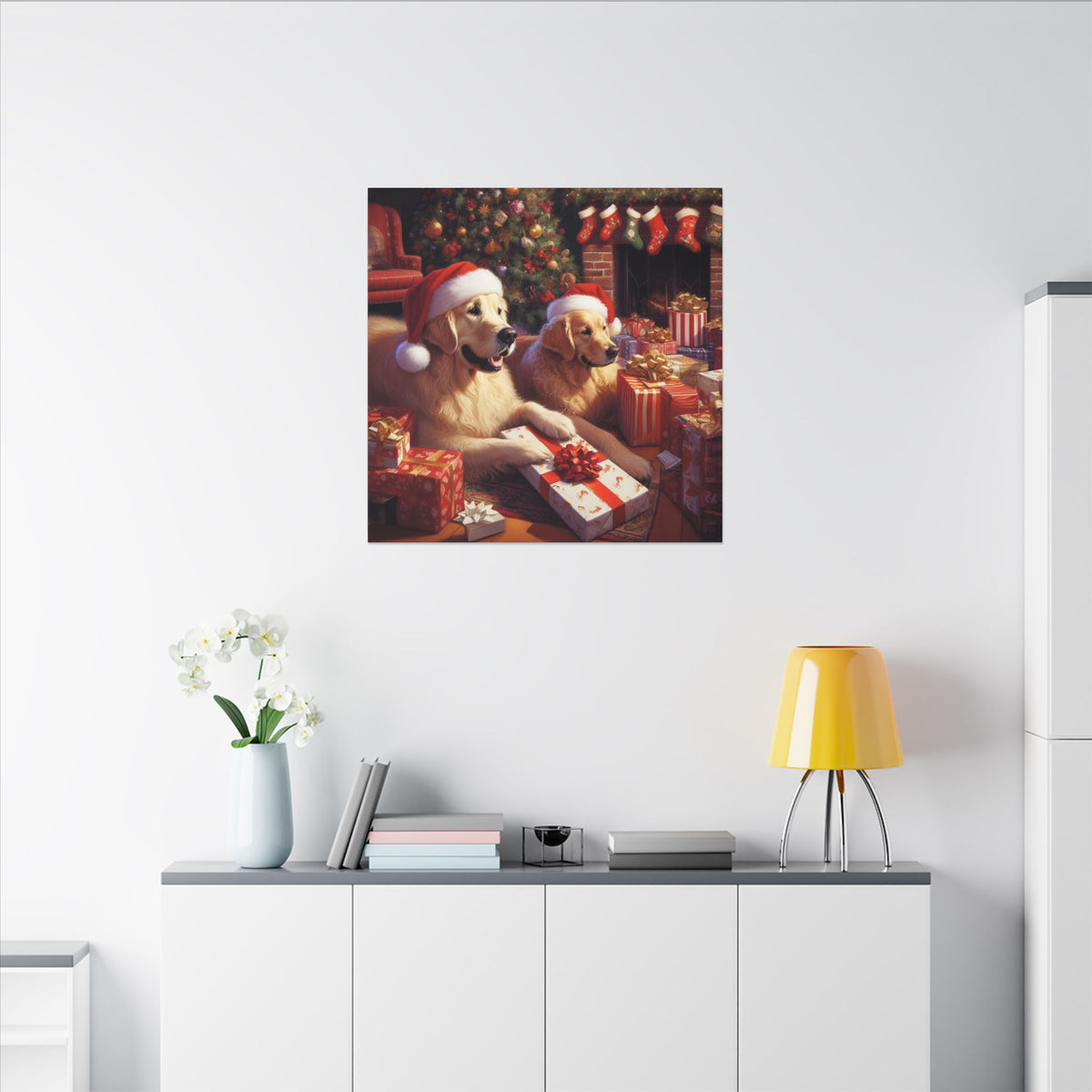 Christmas Golden Retrievers Canvas Wall Art