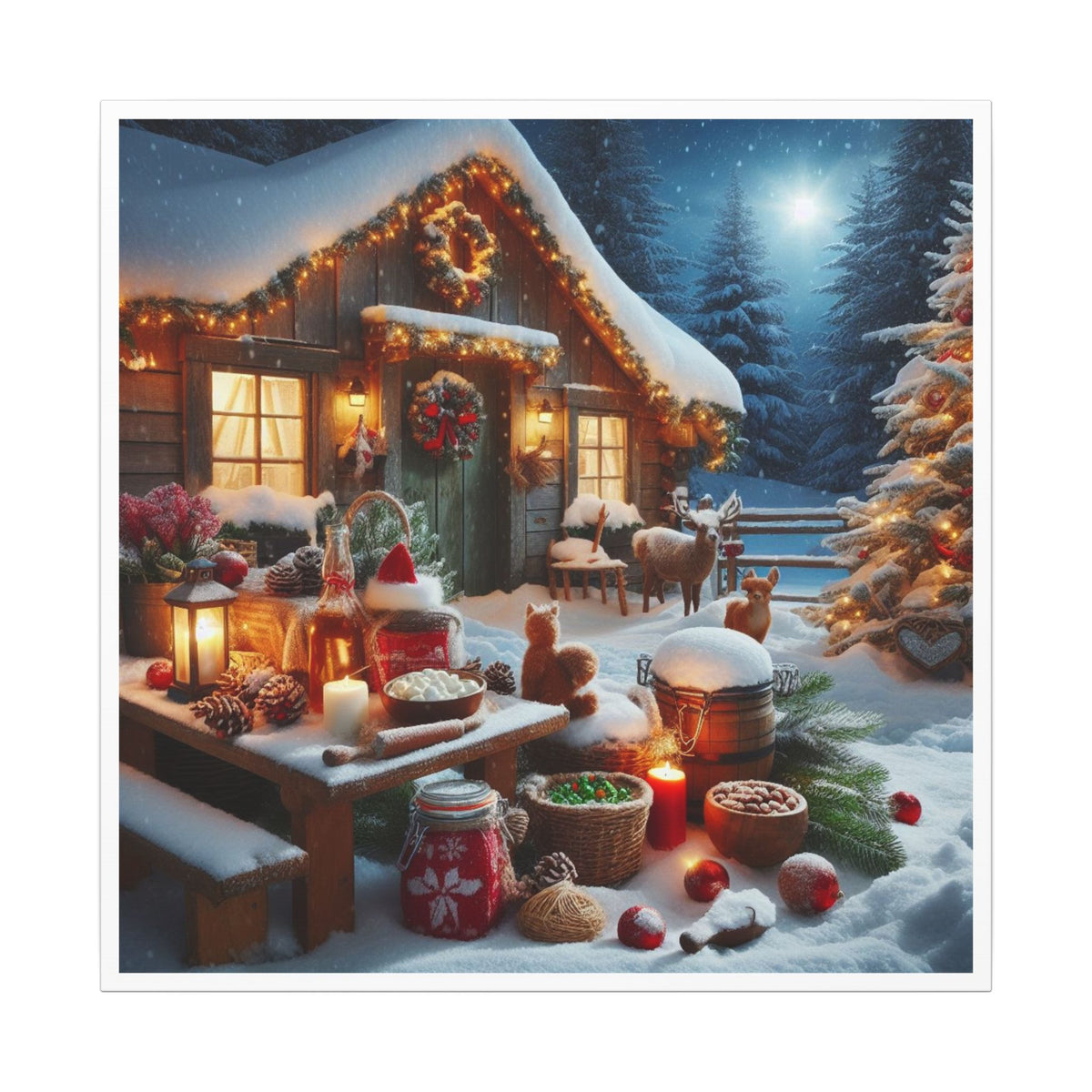 Cozy Snowy Cabin Christmas Matte Canvas Wall Art