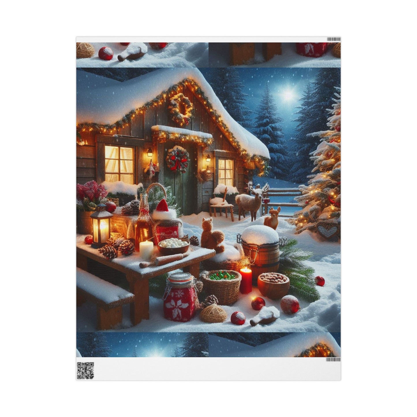 Christmas Cottage Wrapping Paper Roll — Cozy Winter Village Gift Wrap