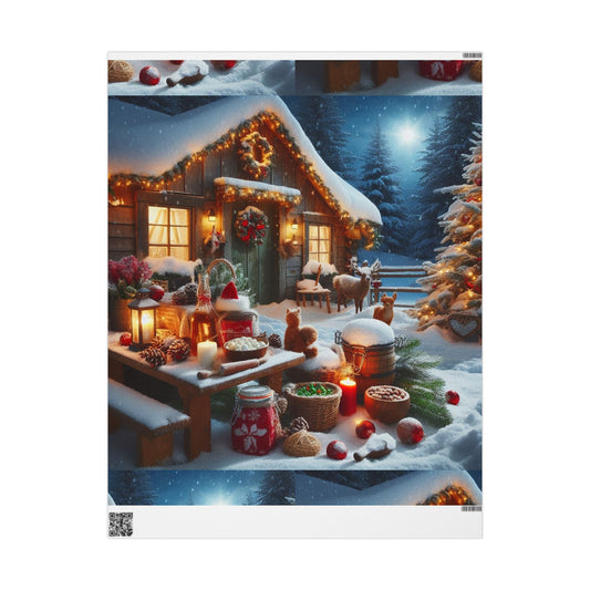 Christmas Cottage Wrapping Paper Roll — Cozy Winter Village Gift Wrap