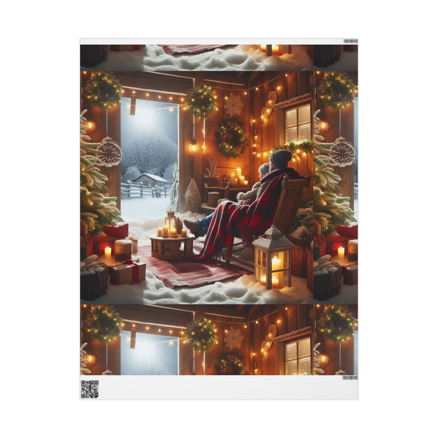 Cozy Cabin Christmas Wrapping Paper Roll — Rustic Scene Christmas Gift Wrap