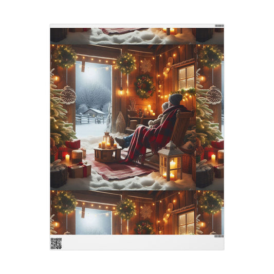 Cozy Cabin Christmas Wrapping Paper Roll — Rustic Scene Christmas Gift Wrap
