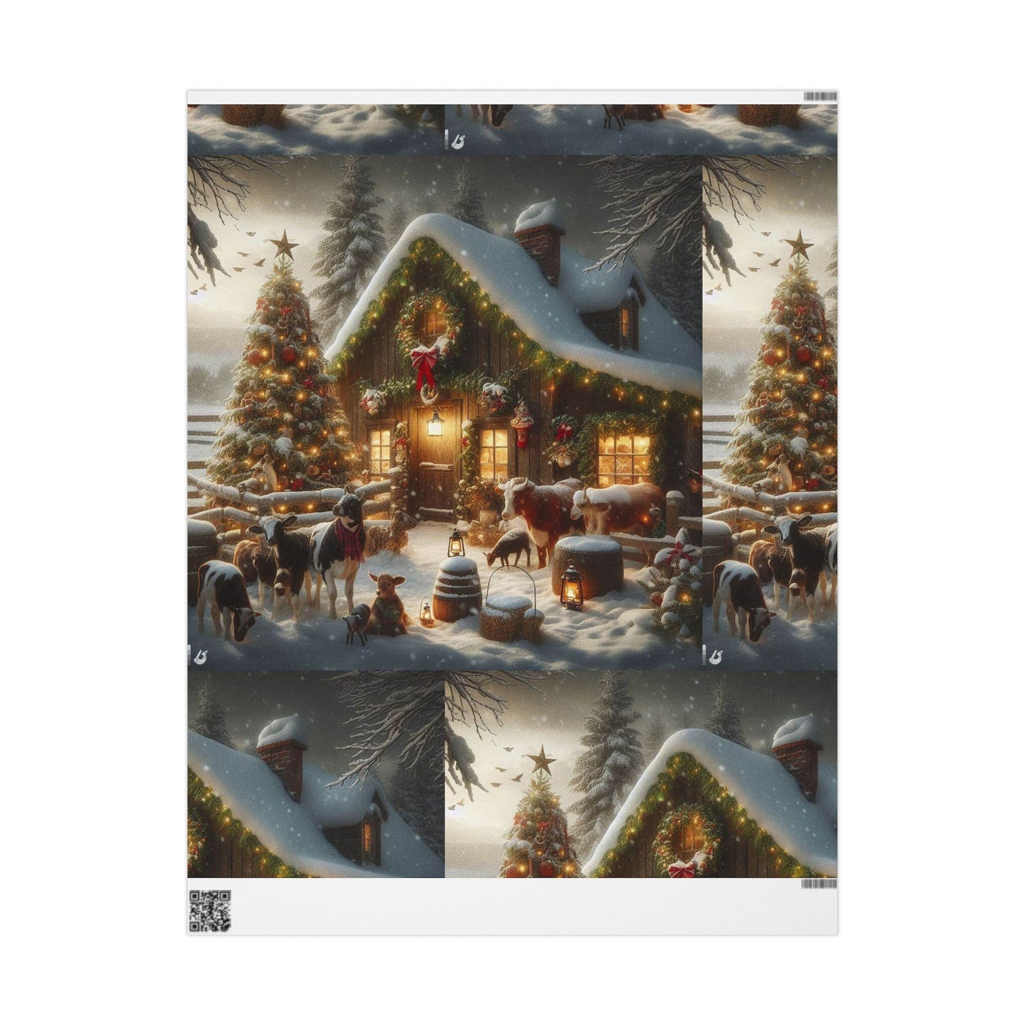 Christmas Cabin Wrapping Paper - Rustic Winter Landscape Gift Wrap