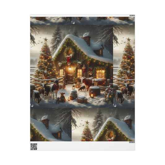 Christmas Cabin Wrapping Paper - Rustic Winter Landscape Gift Wrap