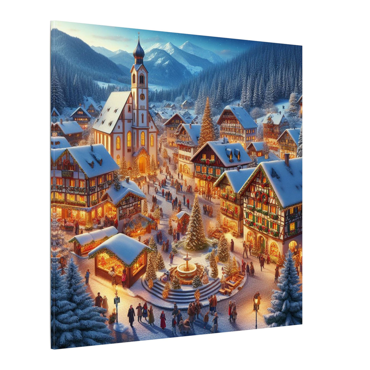 German Winter Village Christmas Canvas Wall Art