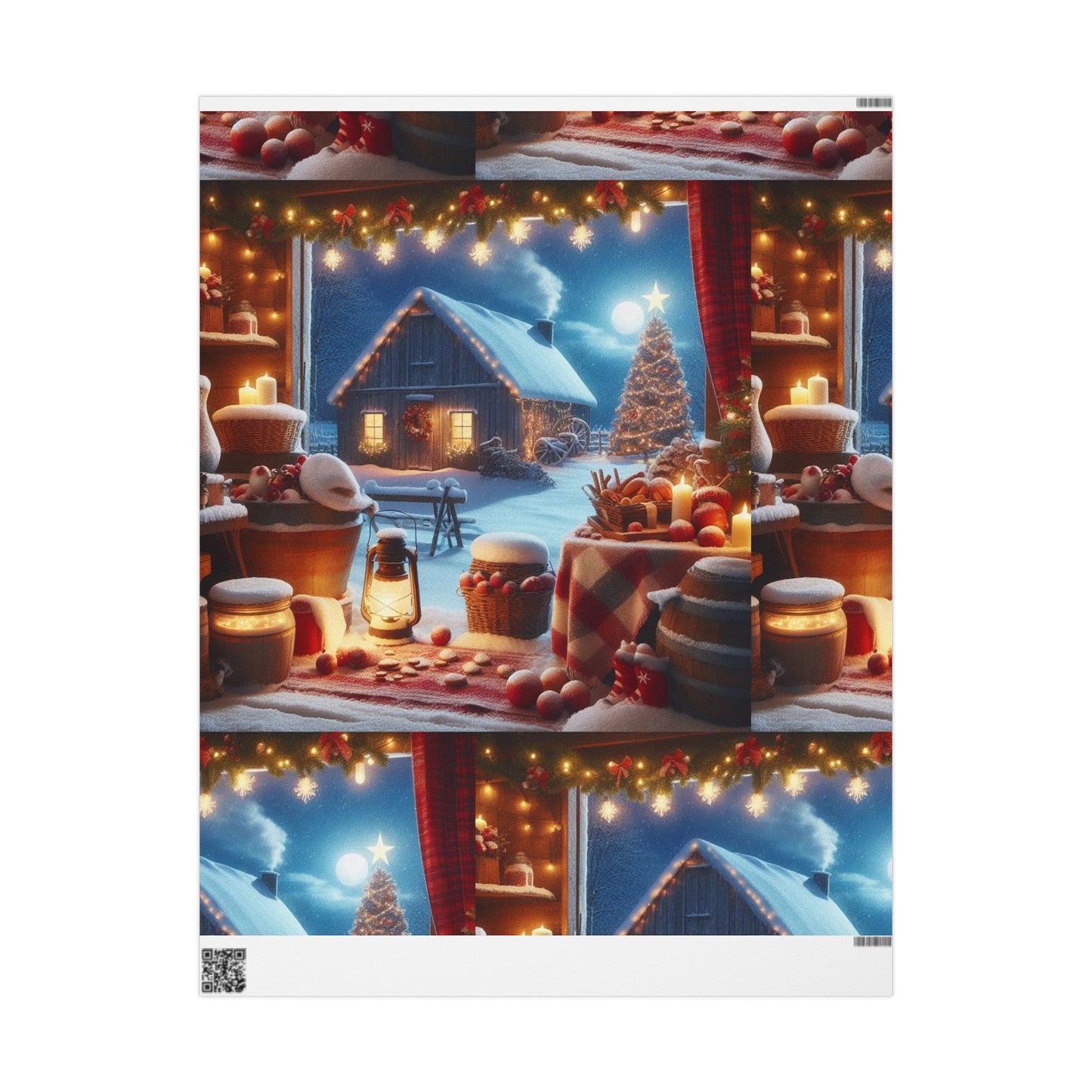 Christmas Farmhouse Wrapping Paper Roll — Cozy Holiday Gift Wrap