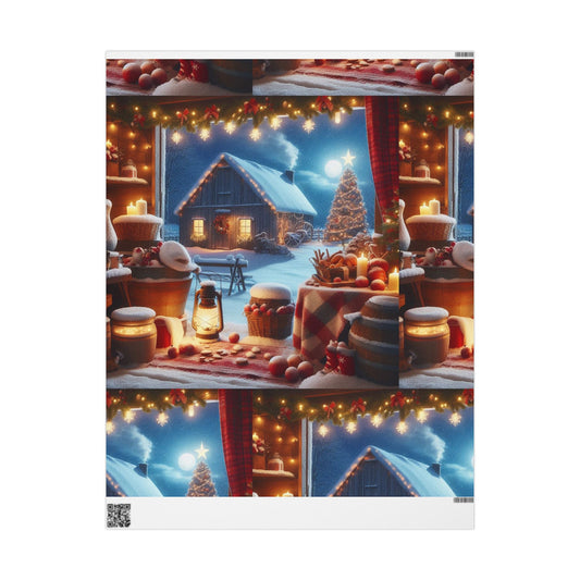 Christmas Farmhouse Wrapping Paper Roll — Cozy Holiday Gift Wrap