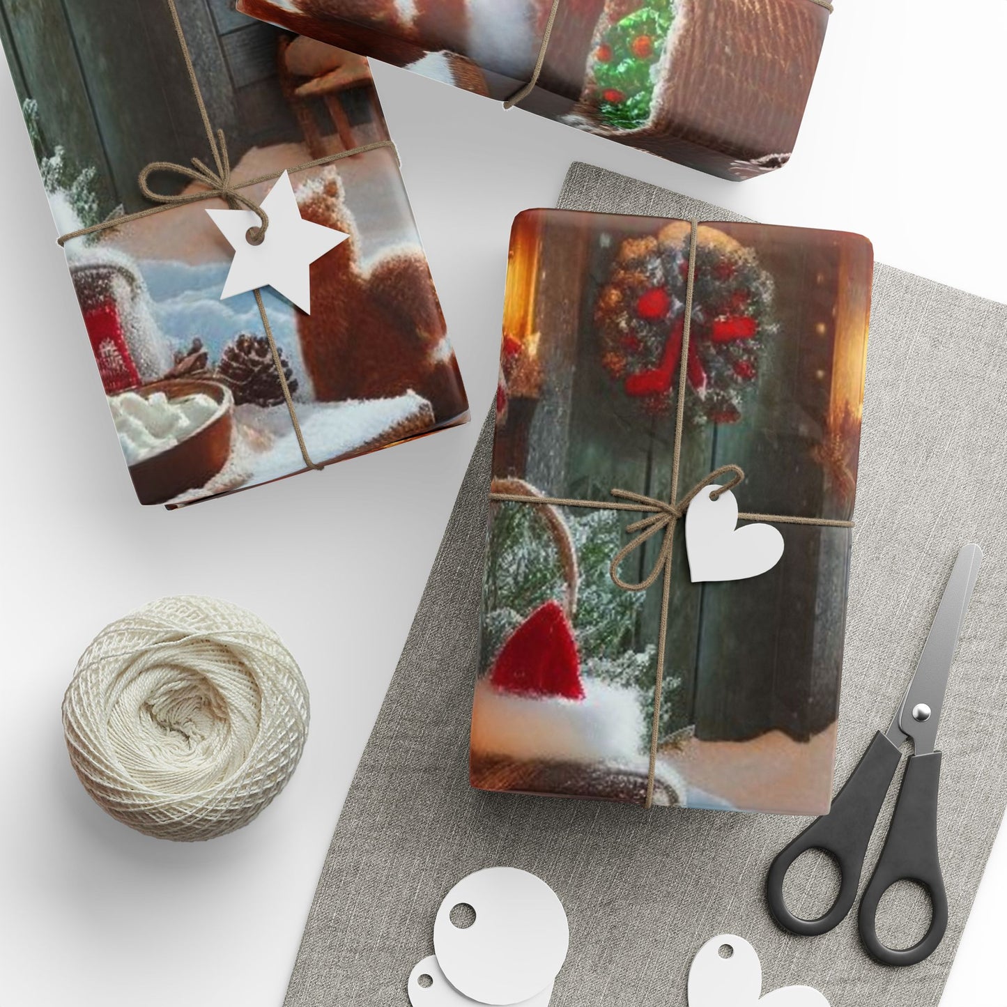 Christmas Cottage Wrapping Paper Roll — Cozy Winter Village Gift Wrap
