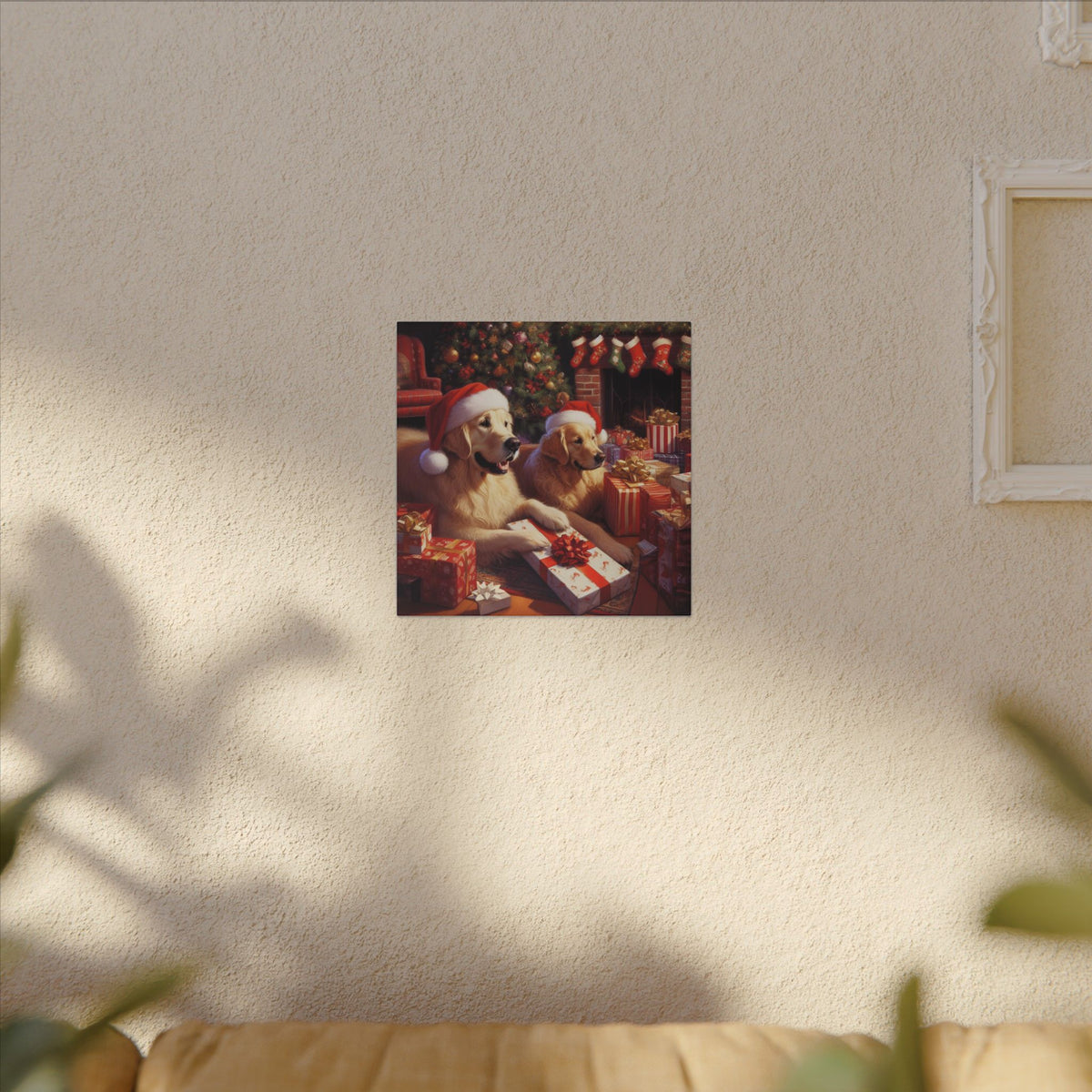 Christmas Golden Retrievers Canvas Wall Art