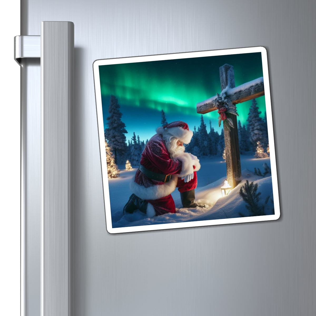 Santa Kneeling Cross Magnet