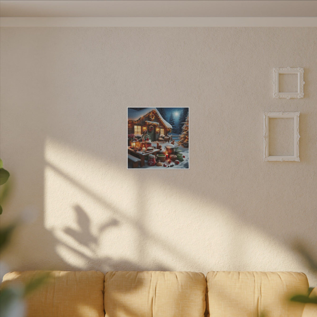 Cozy Snowy Cabin Christmas Matte Canvas Wall Art