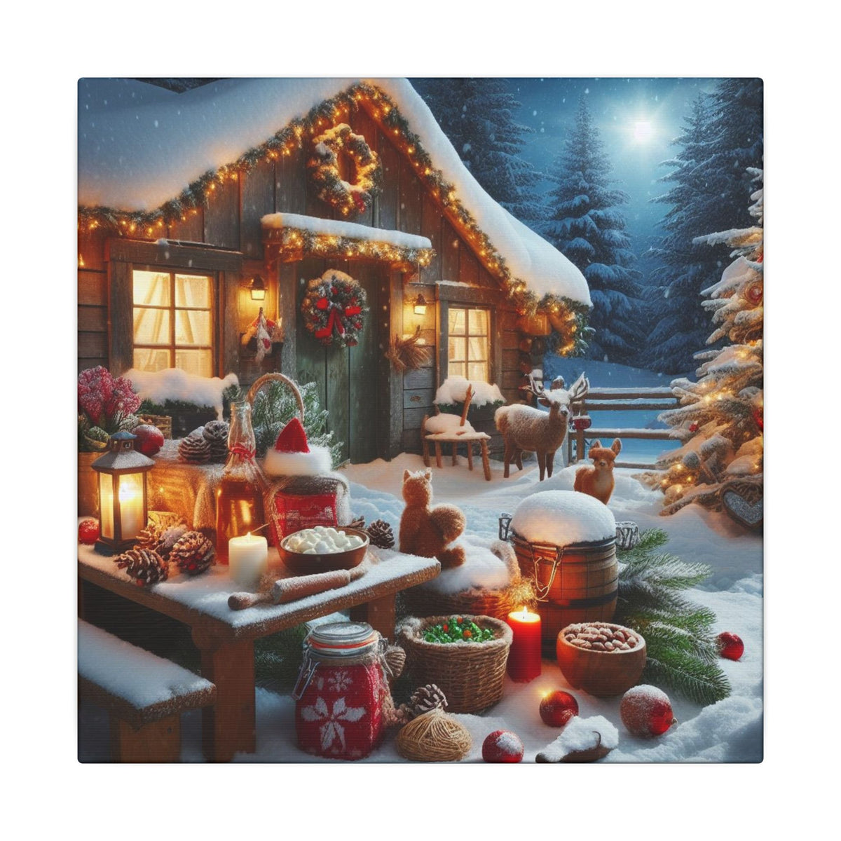 Cozy Snowy Cabin Christmas Matte Canvas Wall Art