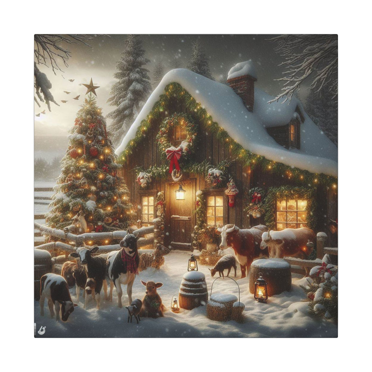 Christmas Cottage Canvas Wall Art