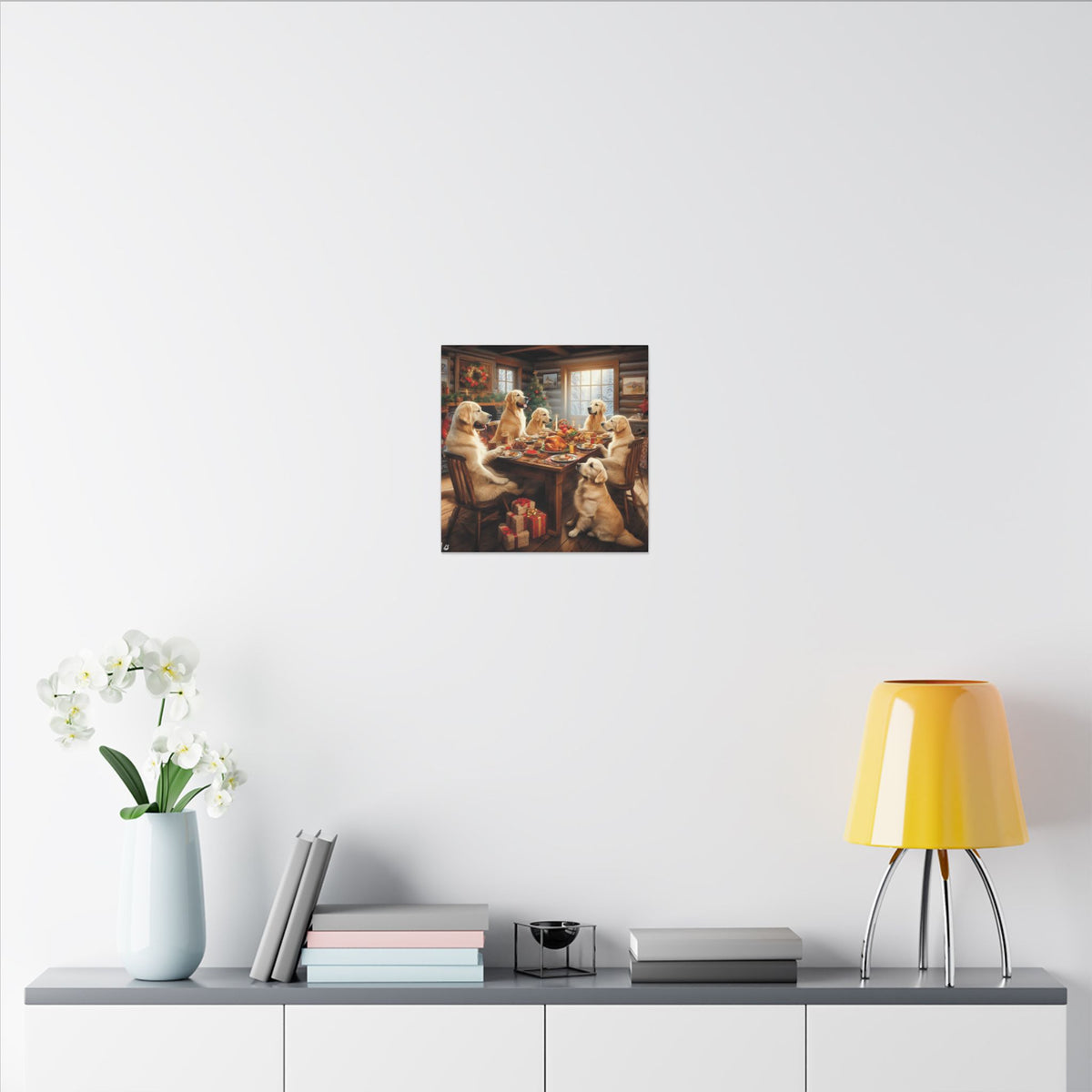 Golden Retrievers at Christmas Dinner Canvas Wrap
