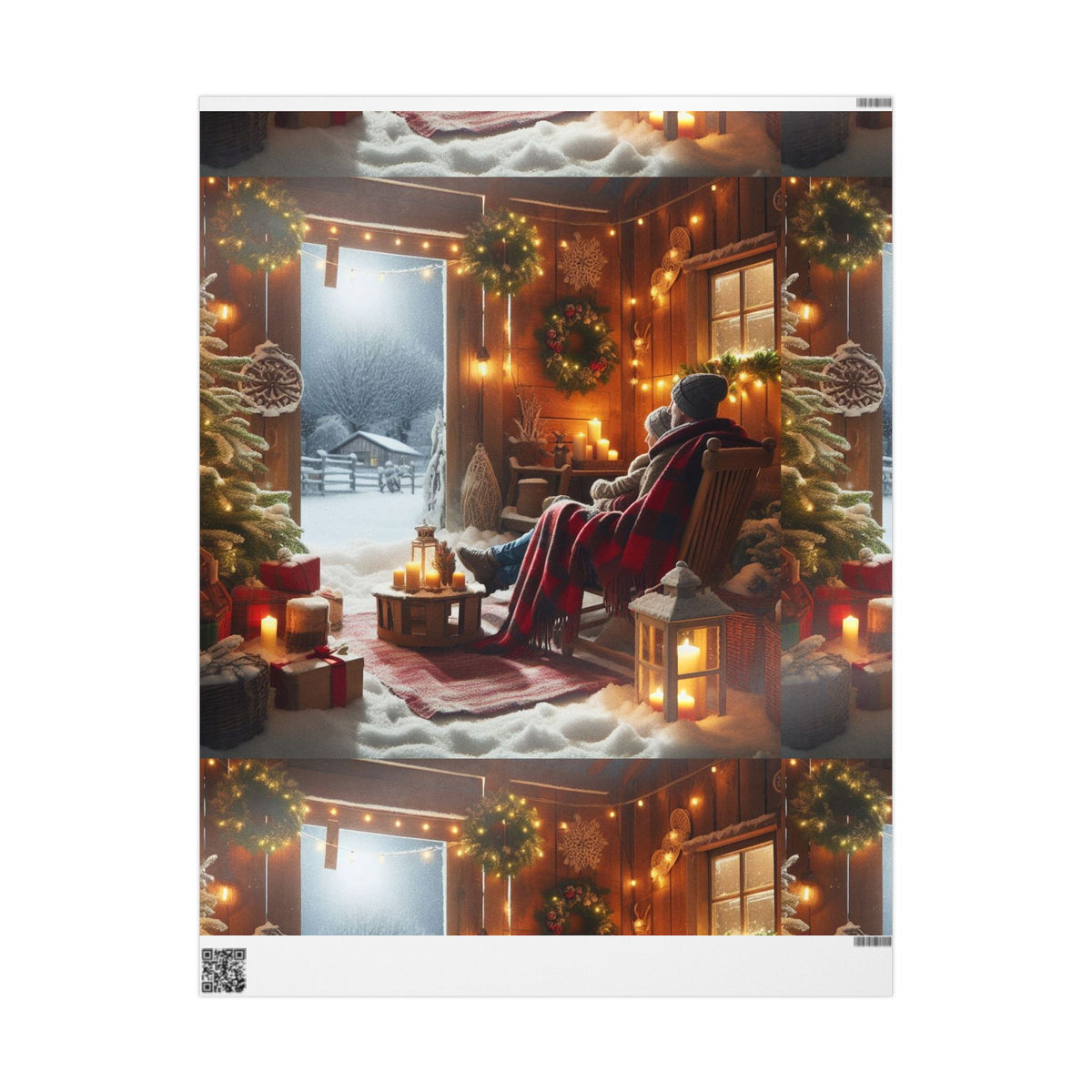 Cozy Cabin Christmas Wrapping Paper Roll — Rustic Scene Christmas Gift Wrap