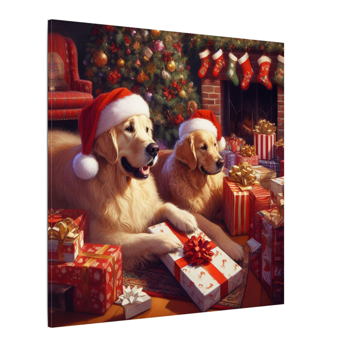 Christmas Golden Retrievers Canvas Wall Art