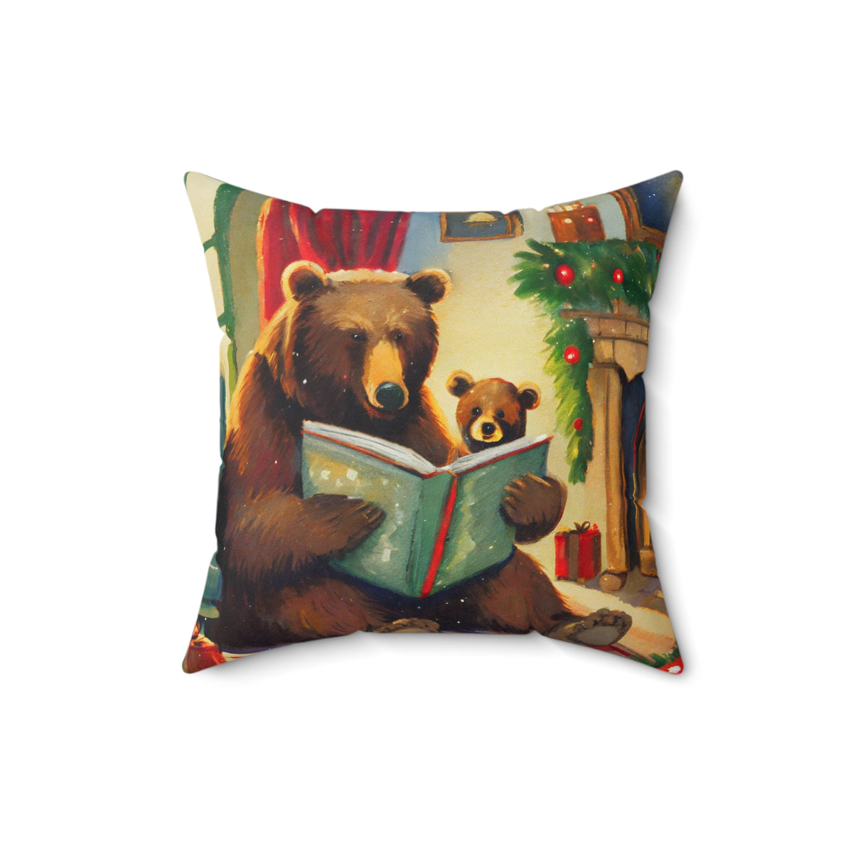 Cozy Christmas Bear Story Pillow