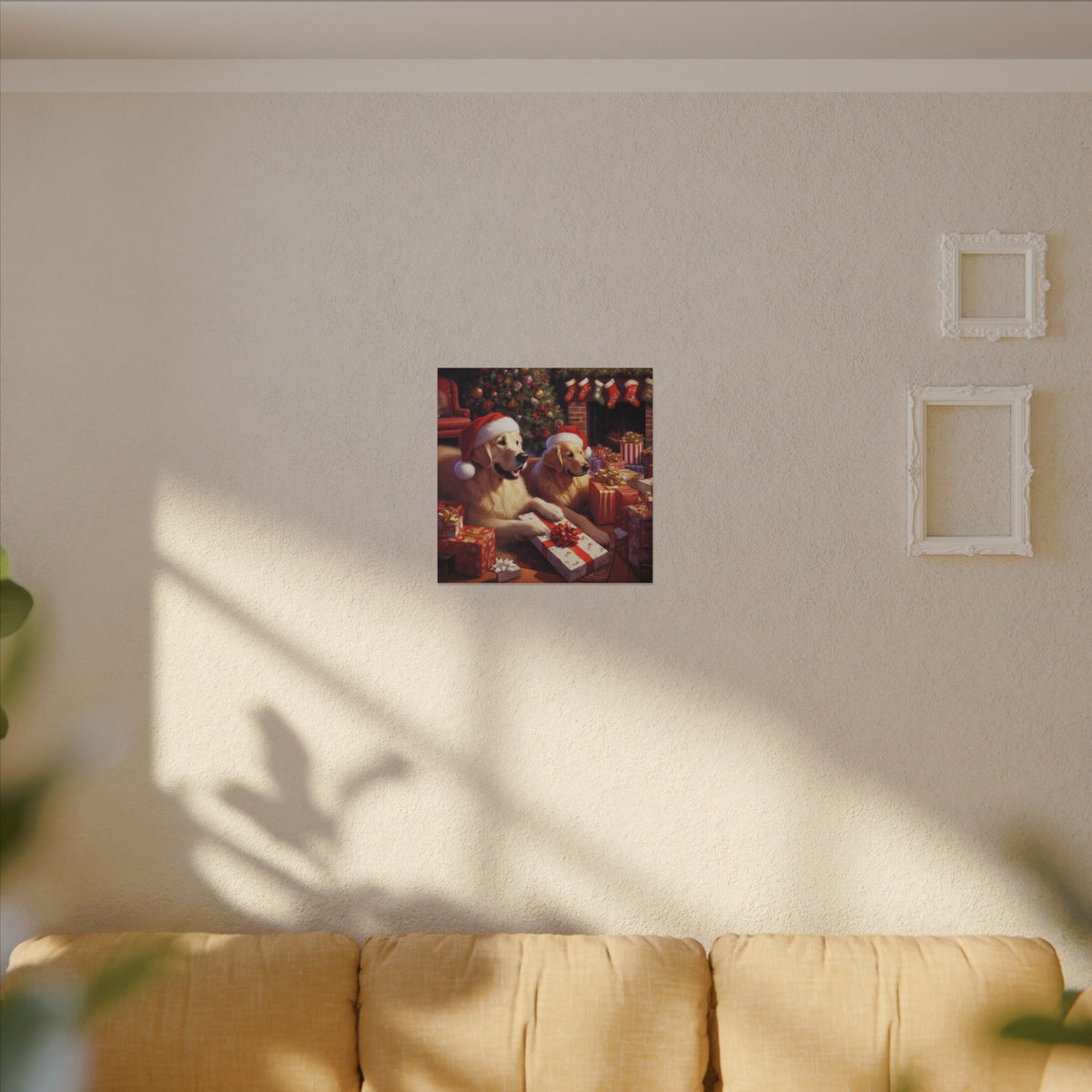 Christmas Golden Retrievers Canvas Wall Art