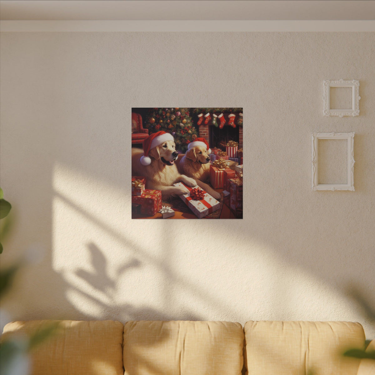 Christmas Golden Retrievers Canvas Wall Art