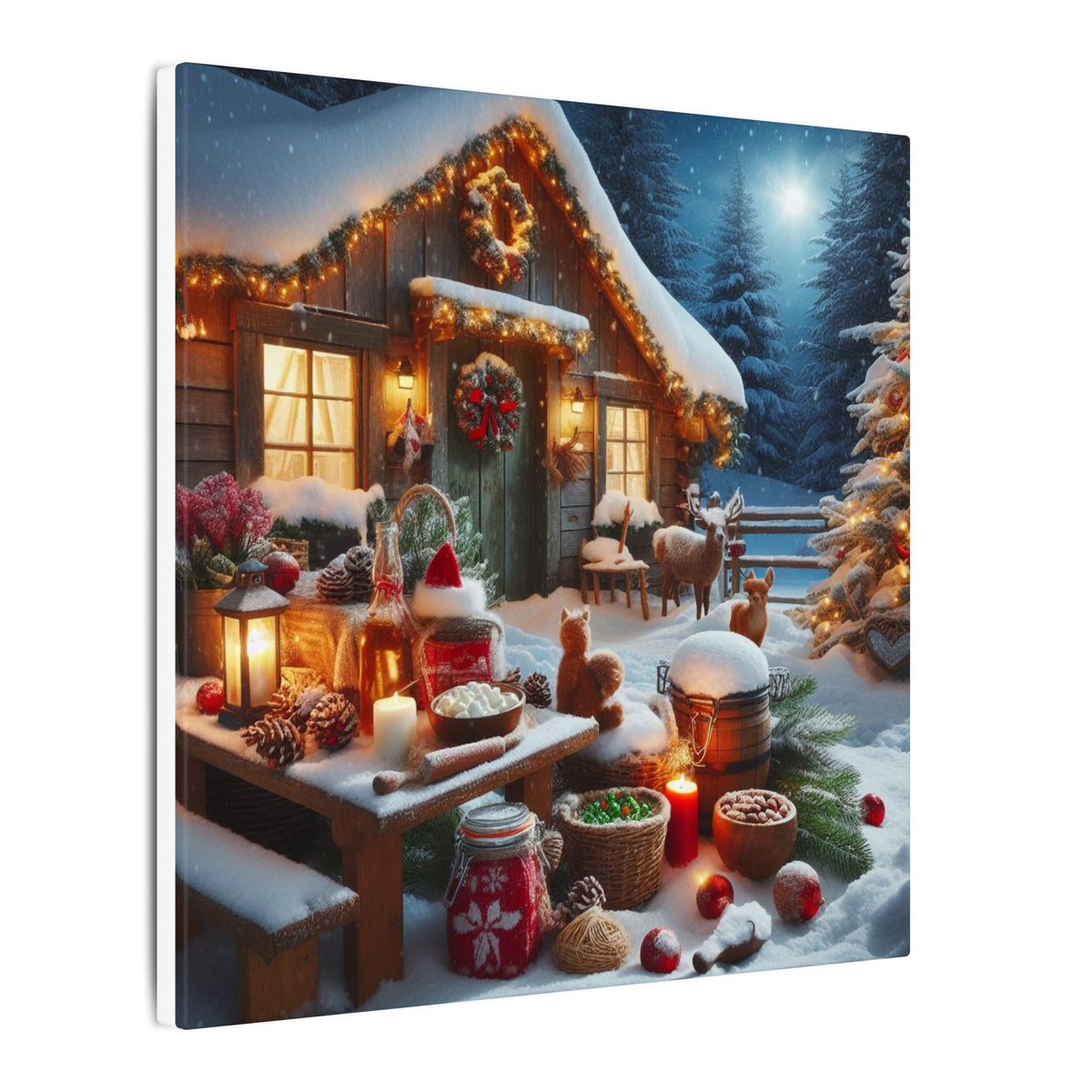 Cozy Snowy Cabin Christmas Matte Canvas Wall Art