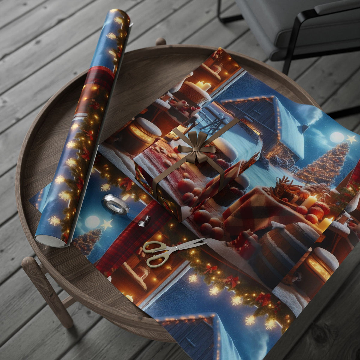 Christmas Farmhouse Wrapping Paper Roll — Cozy Holiday Gift Wrap