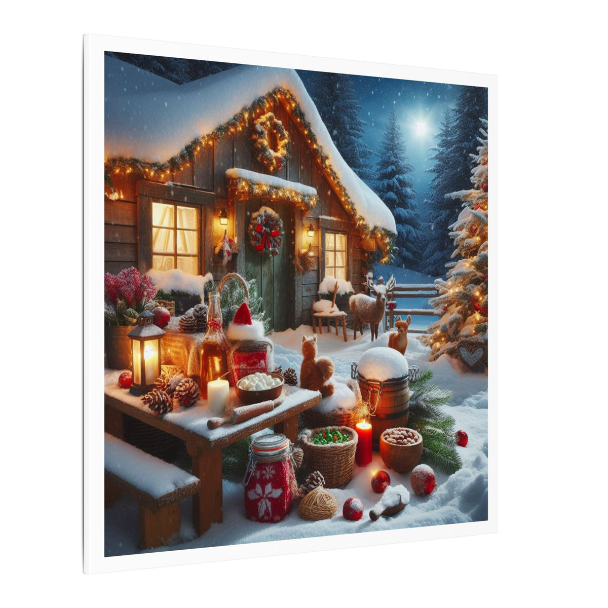Cozy Snowy Cabin Christmas Matte Canvas Wall Art
