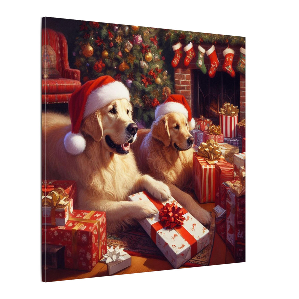 Christmas Golden Retrievers Canvas Wall Art