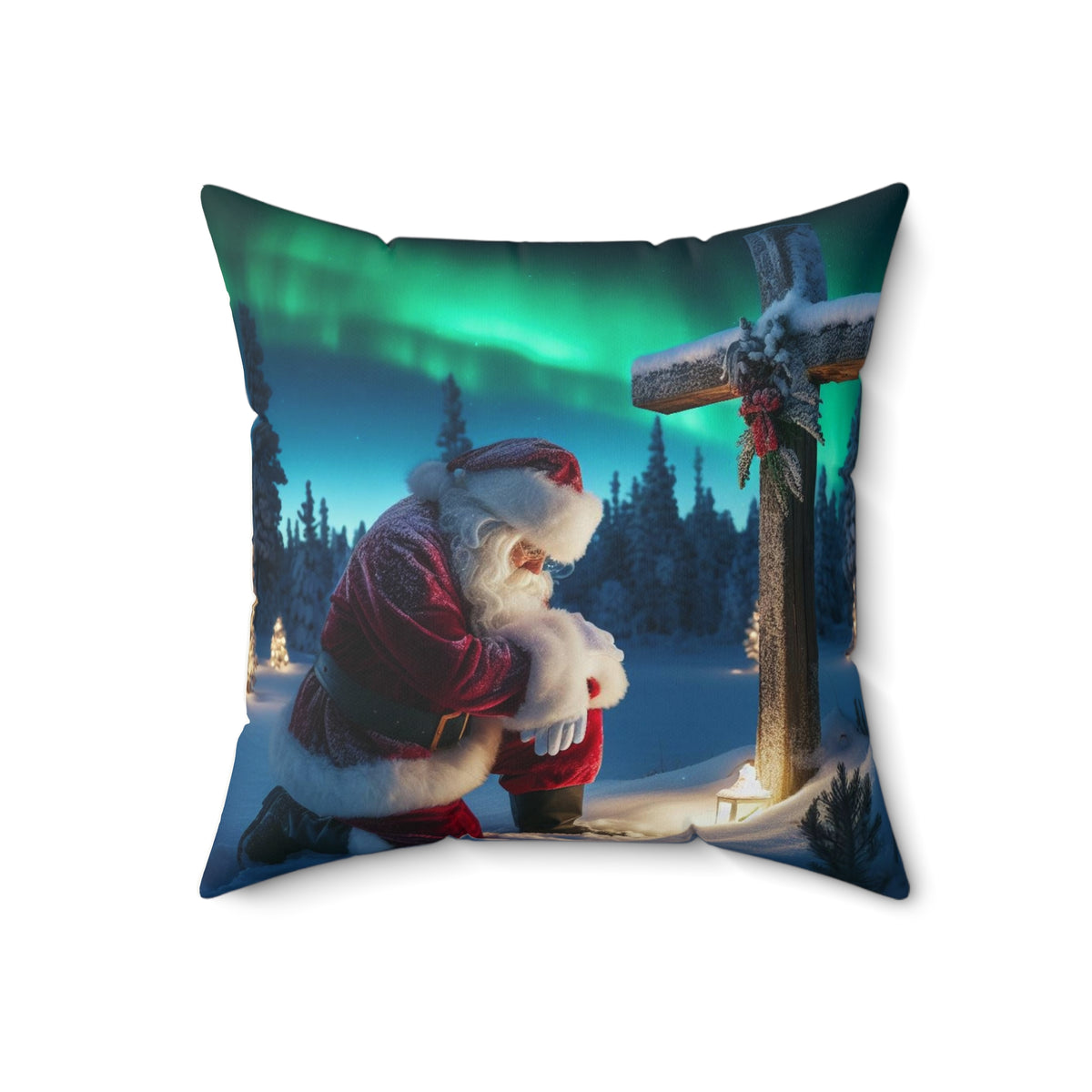 Christmas Santa Kneeling Cross Pillow