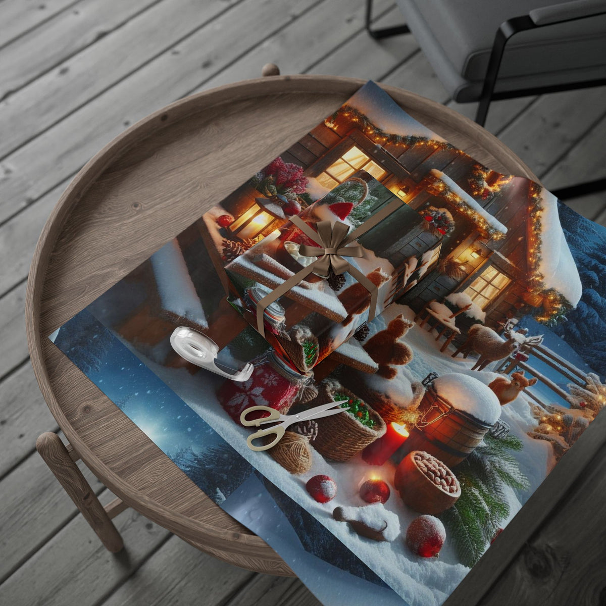 Christmas Cottage Wrapping Paper Roll — Cozy Winter Village Gift Wrap