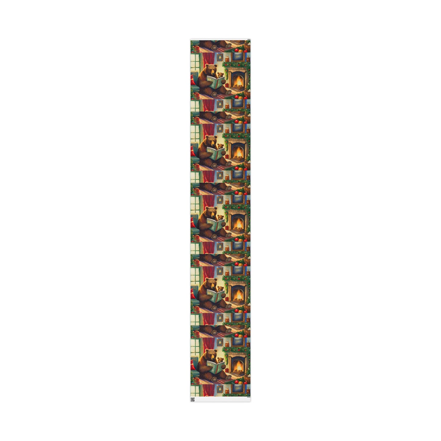 Cozy Bear Reading by Fireplace Christmas Wrapping Paper
