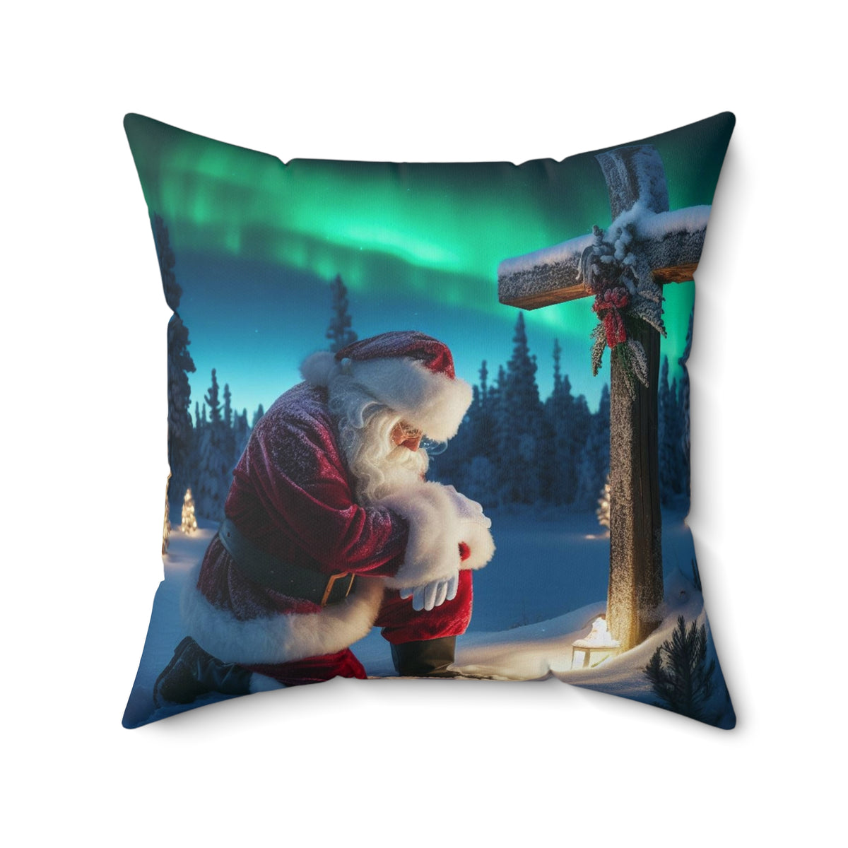 Christmas Santa Kneeling Cross Pillow