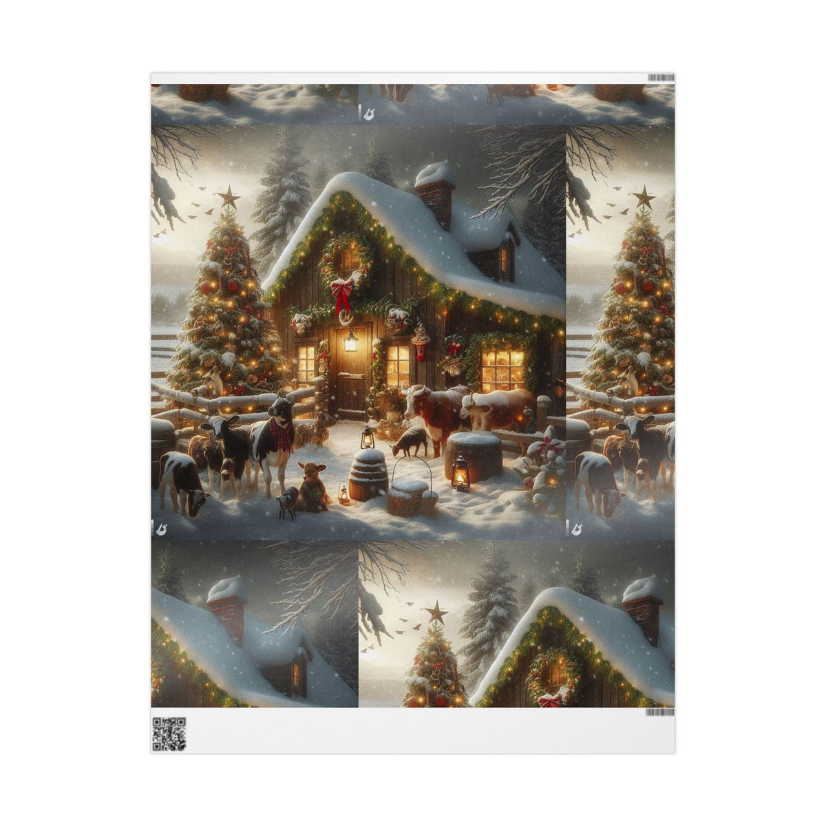 Christmas Cabin Wrapping Paper - Rustic Winter Landscape Gift Wrap