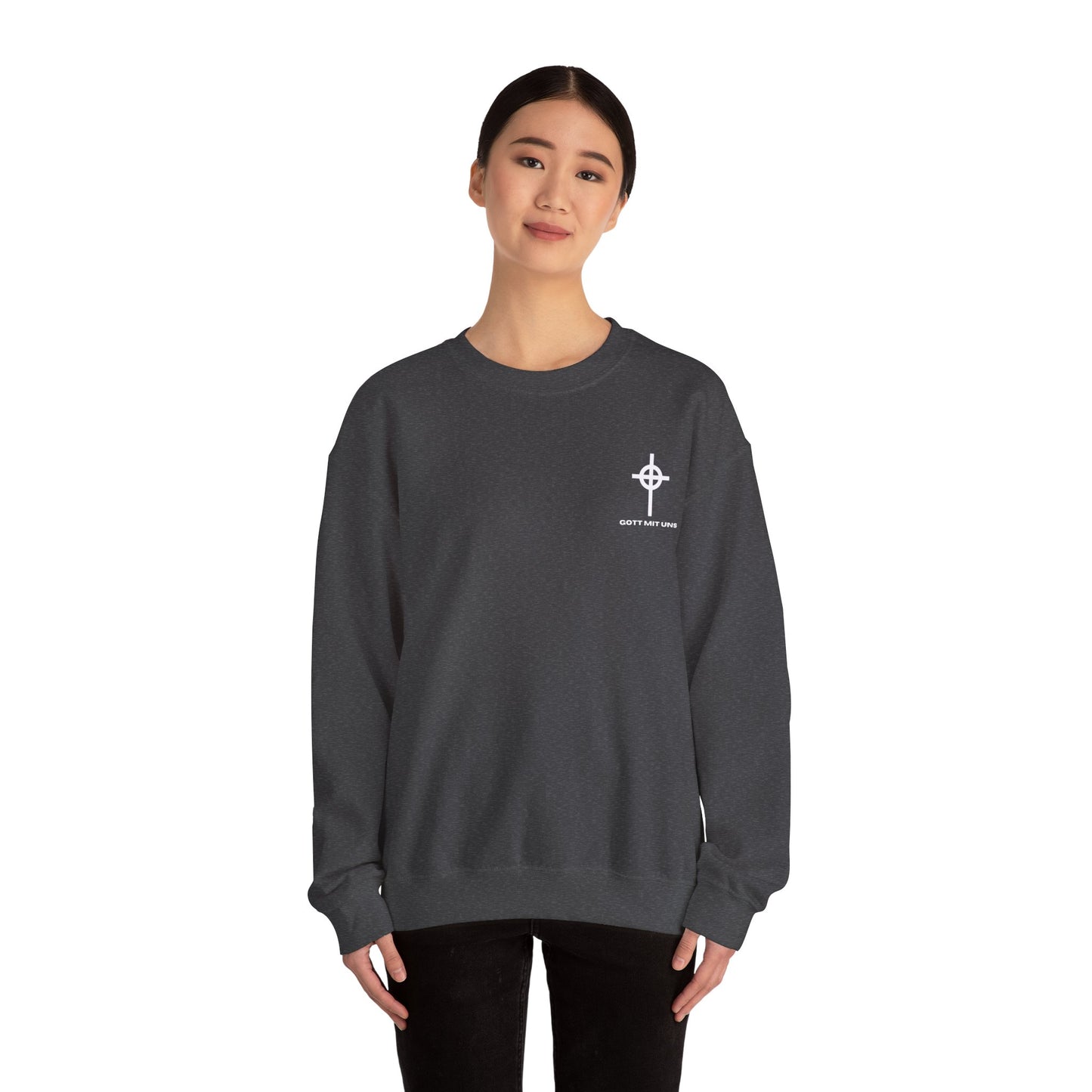 Gott Mit Uns Long Celtic Cross Small Chest Logo Crewneck Sweatshirt