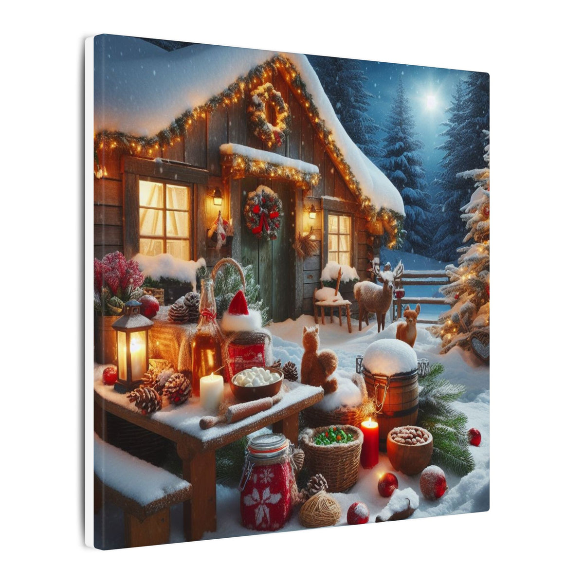 Cozy Snowy Cabin Christmas Matte Canvas Wall Art