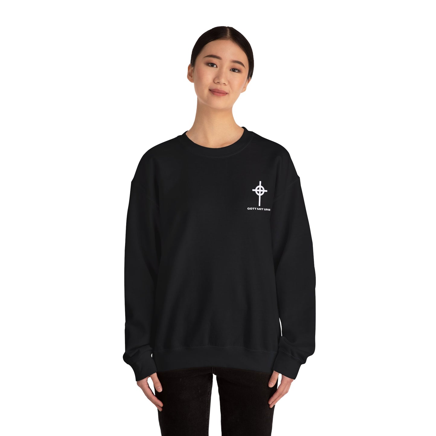 Gott Mit Uns Long Celtic Cross Small Chest Logo Crewneck Sweatshirt