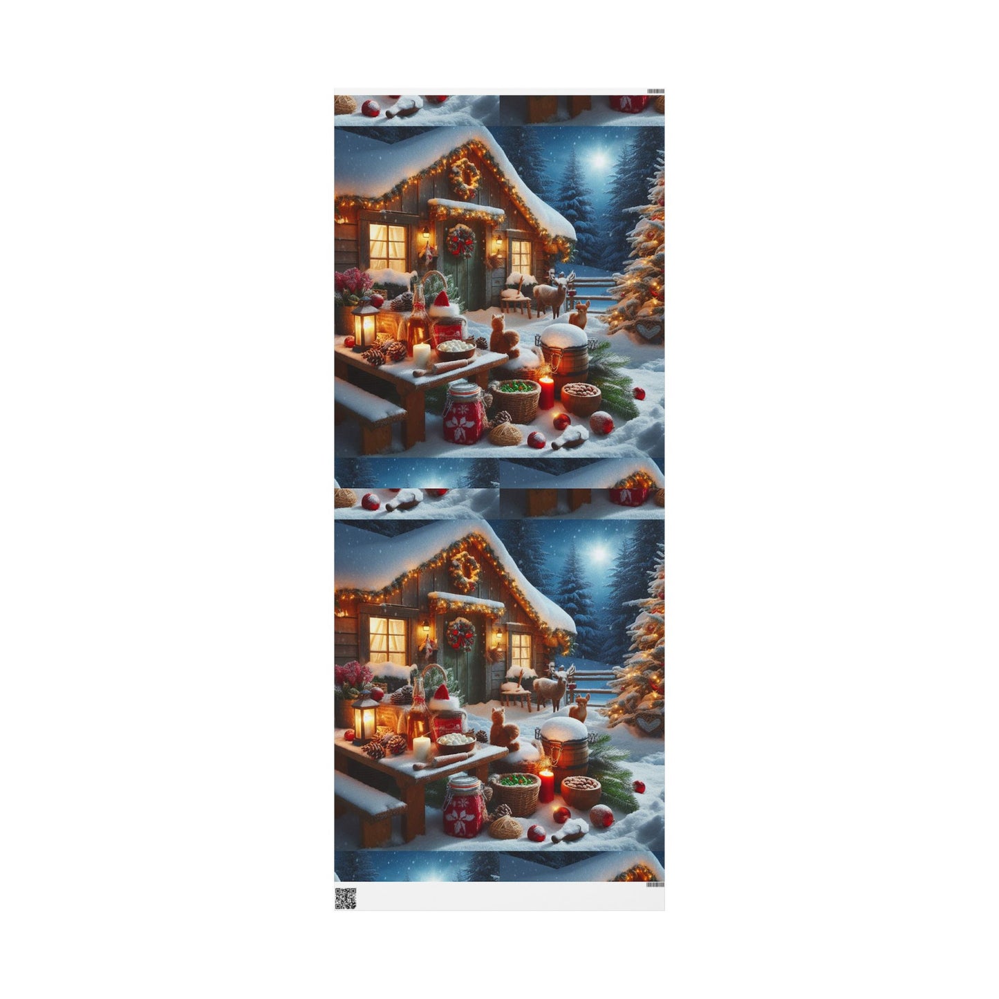 Christmas Cottage Wrapping Paper Roll — Cozy Winter Village Gift Wrap
