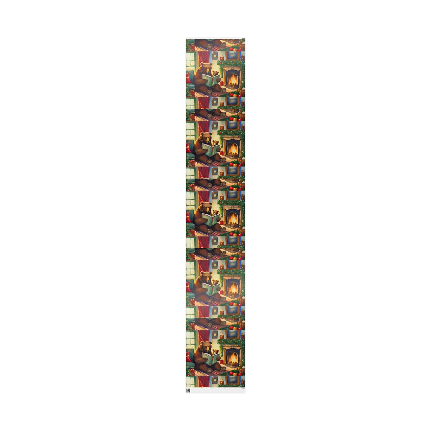 Cozy Bear Reading by Fireplace Christmas Wrapping Paper