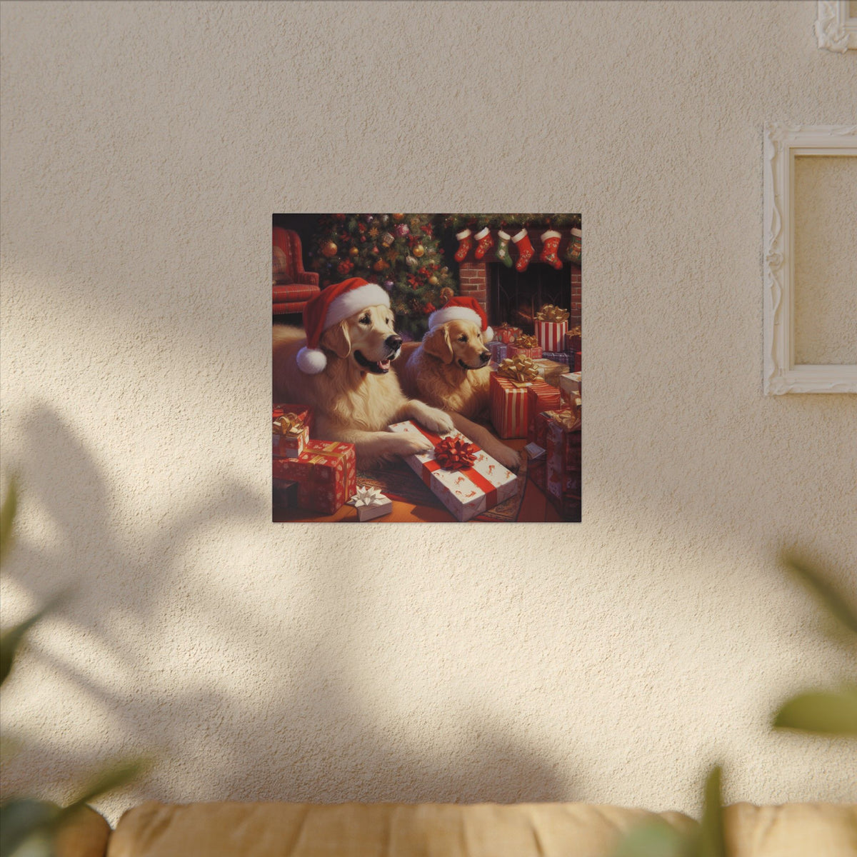 Christmas Golden Retrievers Canvas Wall Art